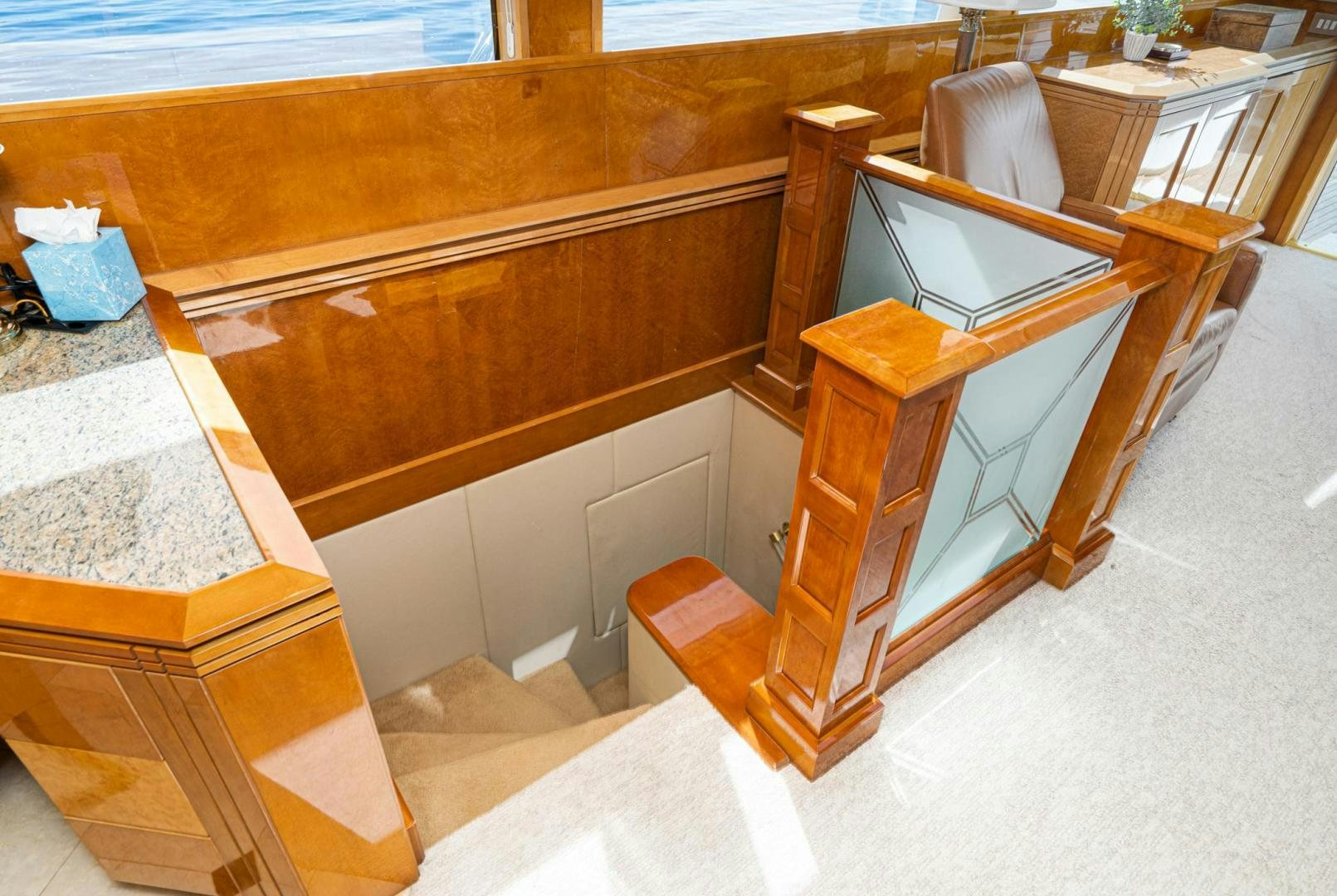 a wooden desk in a room aboard LOVELIEST LADY Yacht for Sale