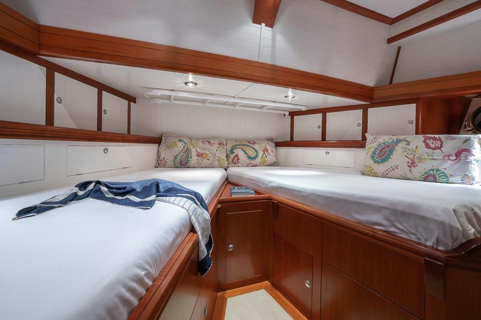 a couple of beds in a room aboard CAPELLA Yacht for Sale