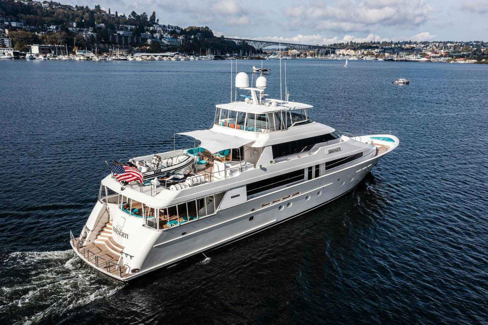 a large ship in the water aboard SERENGETI Yacht for Sale