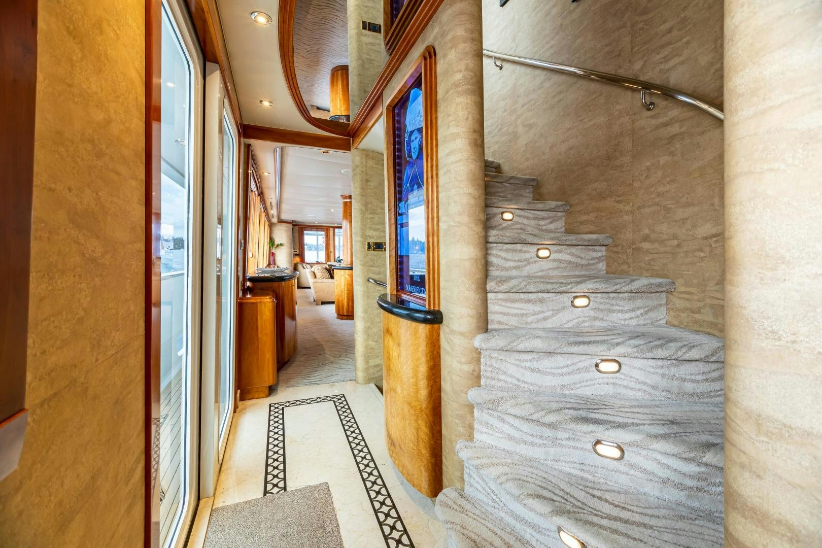 a hallway with wood floors aboard SERENGETI Yacht for Sale