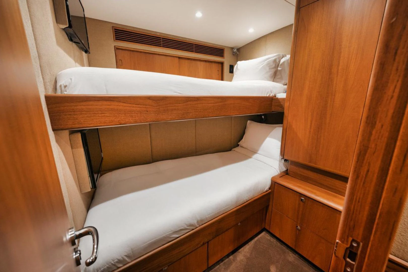 a room with two beds aboard OWL'S NEST Yacht for Sale