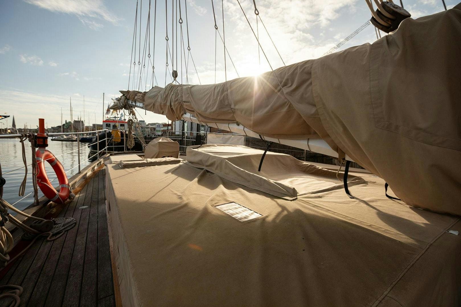 a person on a boat aboard SKYTHIA Yacht for Sale