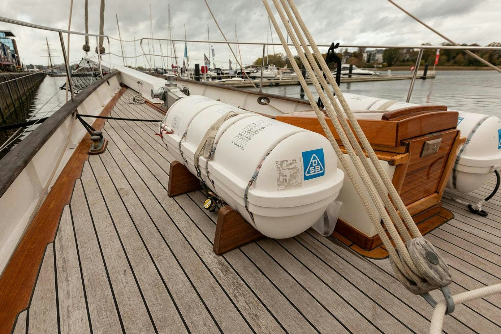 a boat on a dock aboard SKYTHIA Yacht for Sale