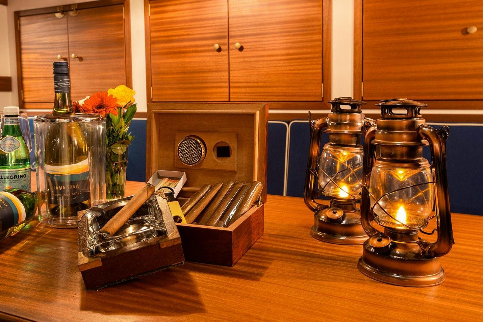 a kitchen counter with a blender and a toaster aboard SKYTHIA Yacht for Sale