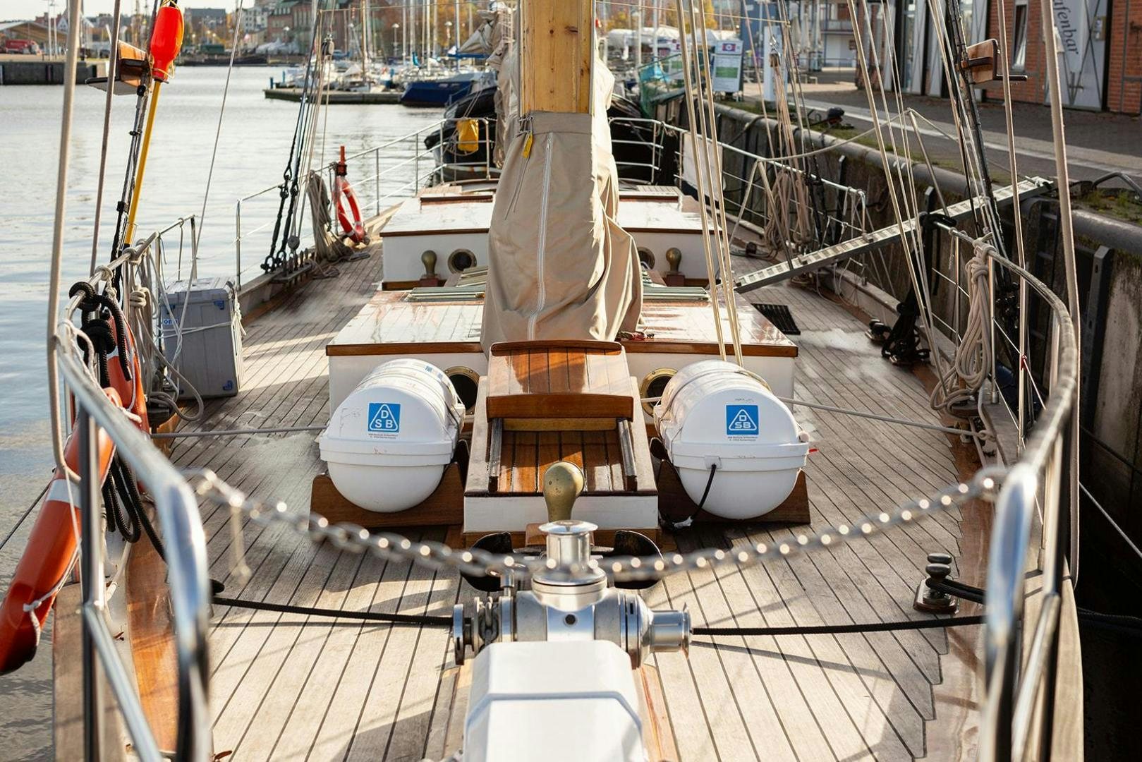 a boat on a deck aboard SKYTHIA Yacht for Sale
