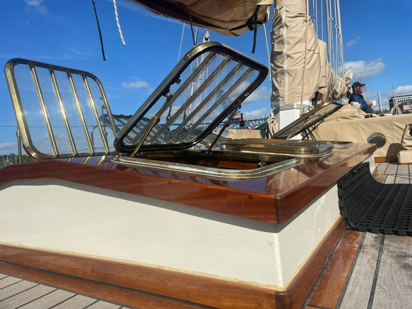 a boat on a dock aboard SKYTHIA Yacht for Sale