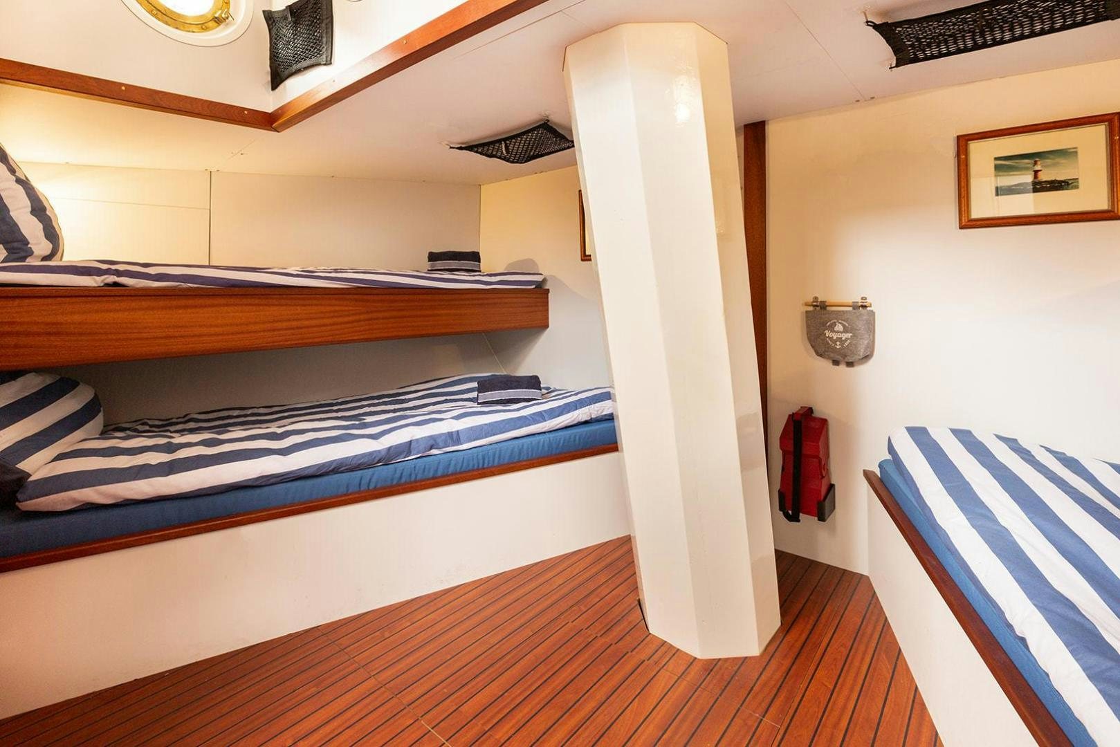 bunk beds in a room aboard SKYTHIA Yacht for Sale