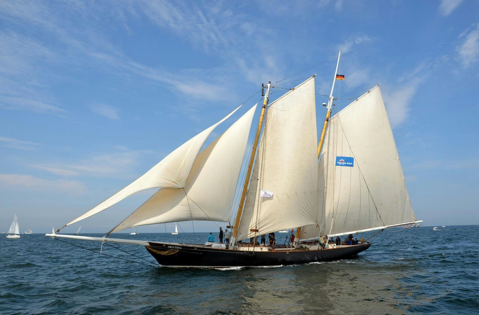 a sailboat on the water aboard SKYTHIA Yacht for Sale