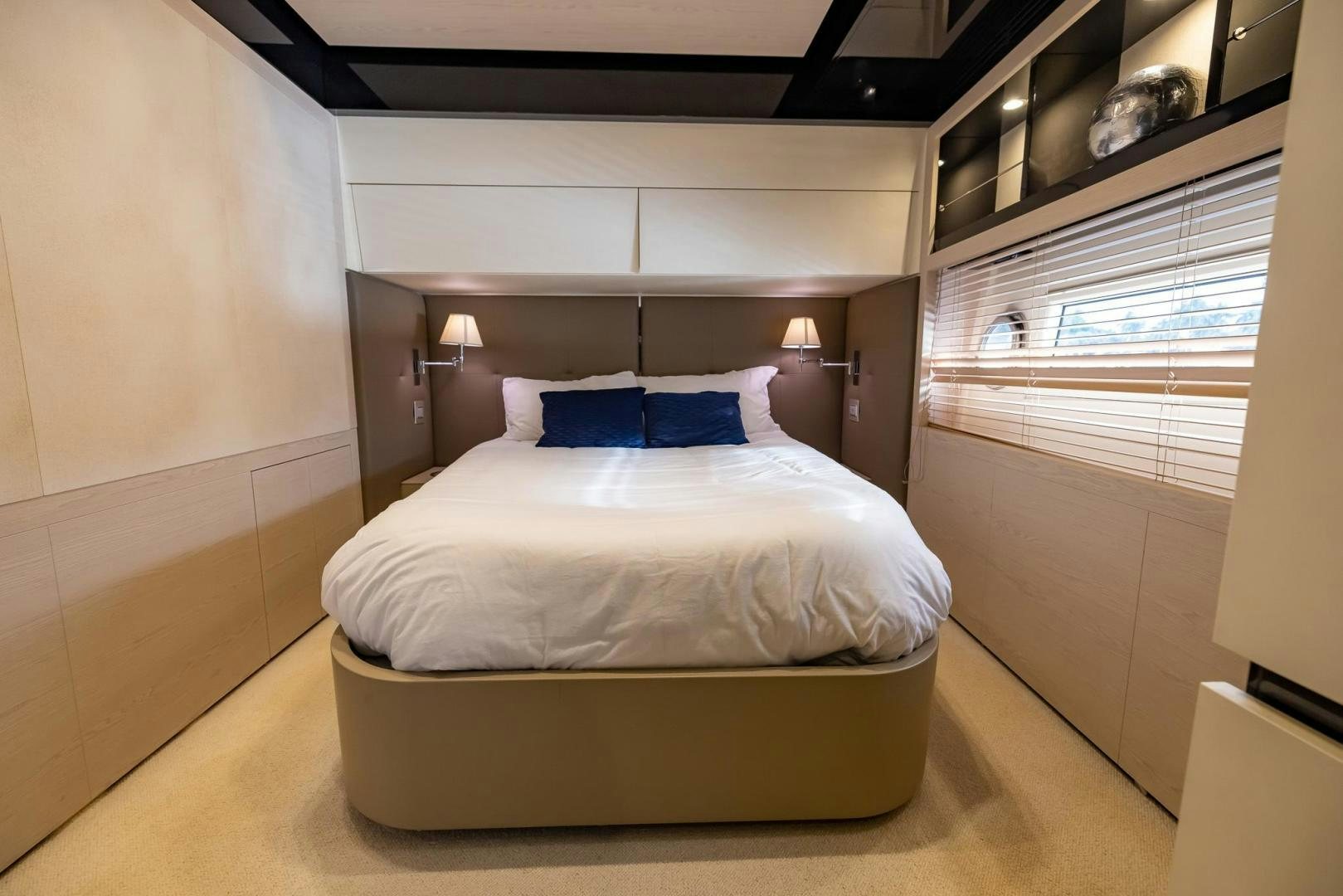 a bed in a room aboard HAPPY HOURS Yacht for Sale