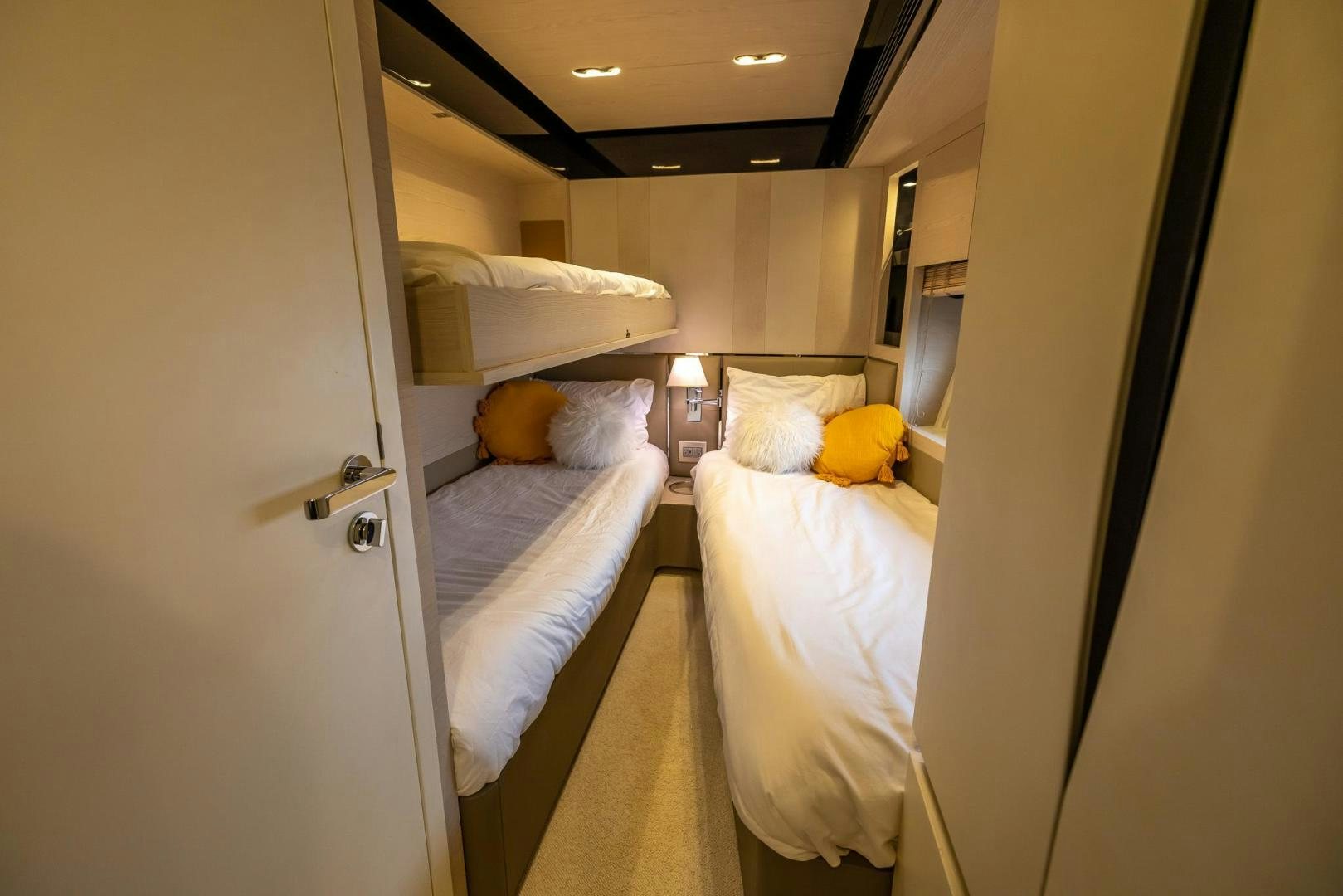 a room with two beds aboard HAPPY HOURS Yacht for Sale