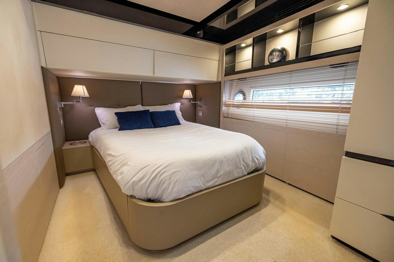 a room with a bed and a window aboard HAPPY HOURS Yacht for Sale
