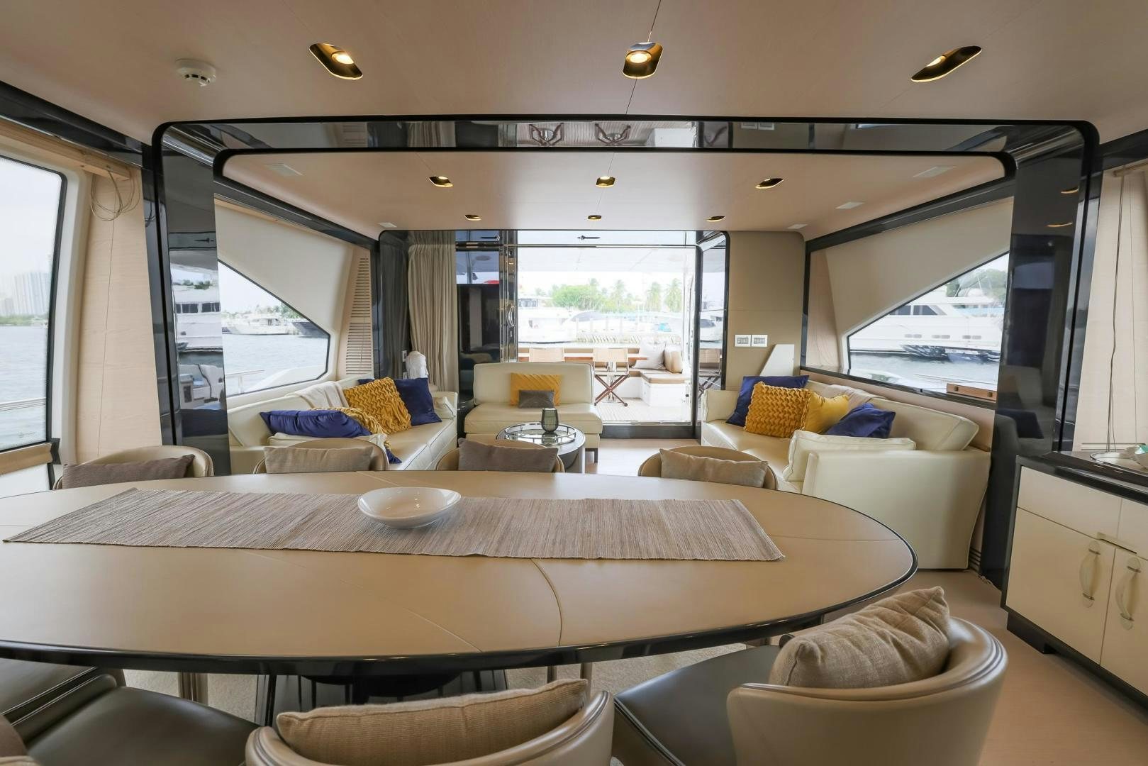 a large modern looking living room aboard HAPPY HOURS Yacht for Sale
