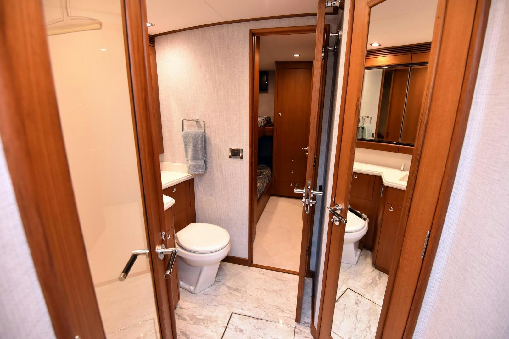 a bathroom with a standup shower aboard MY LYNN Yacht for Sale