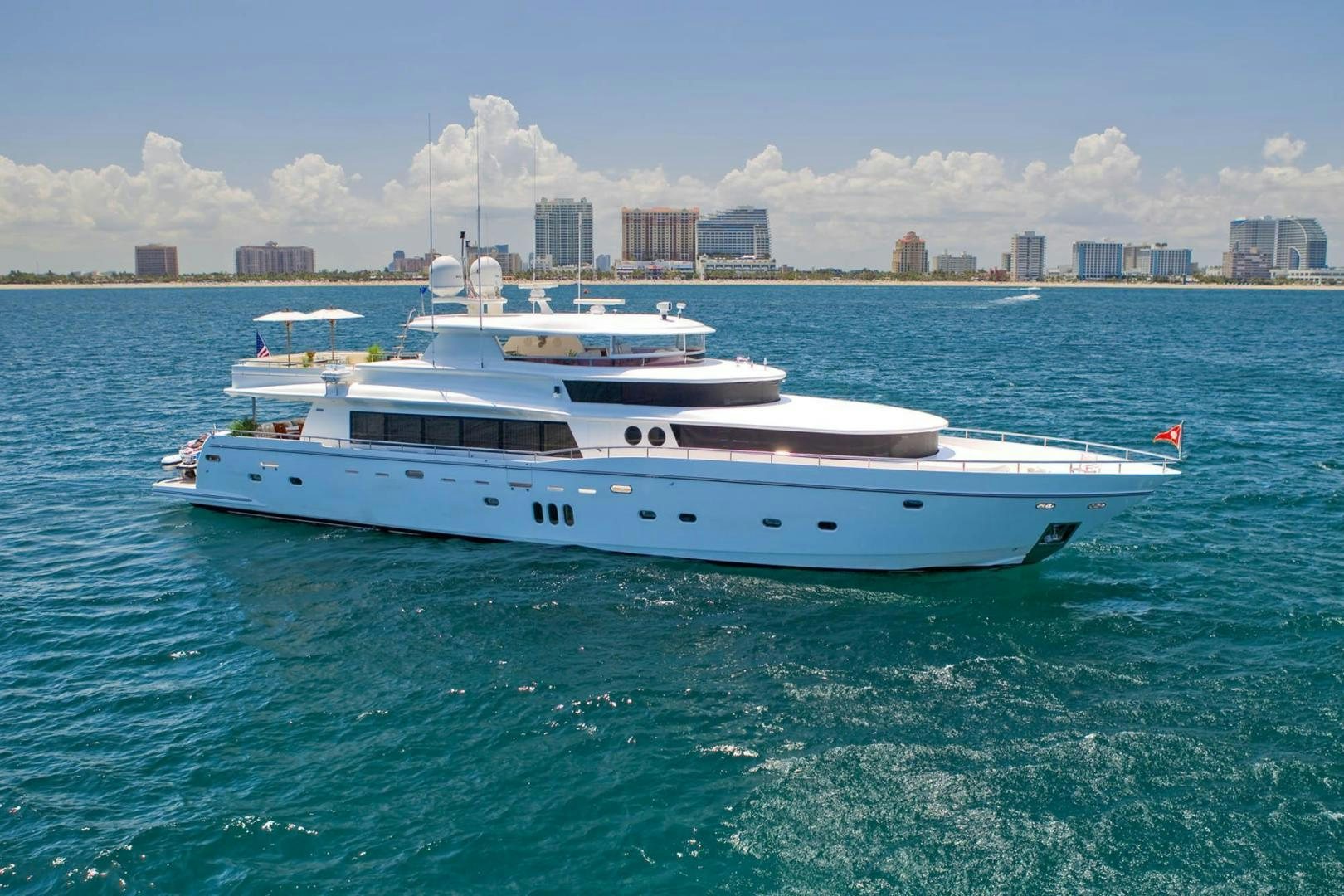 a white boat in the water aboard INCEPTION Yacht for Sale