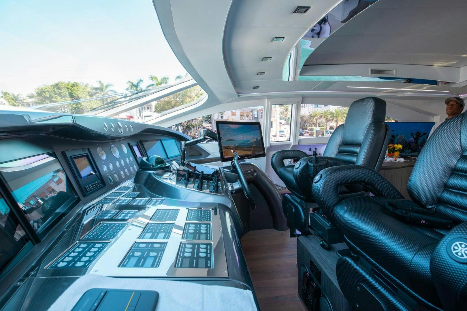 inside of a car aboard AMORA Yacht for Sale