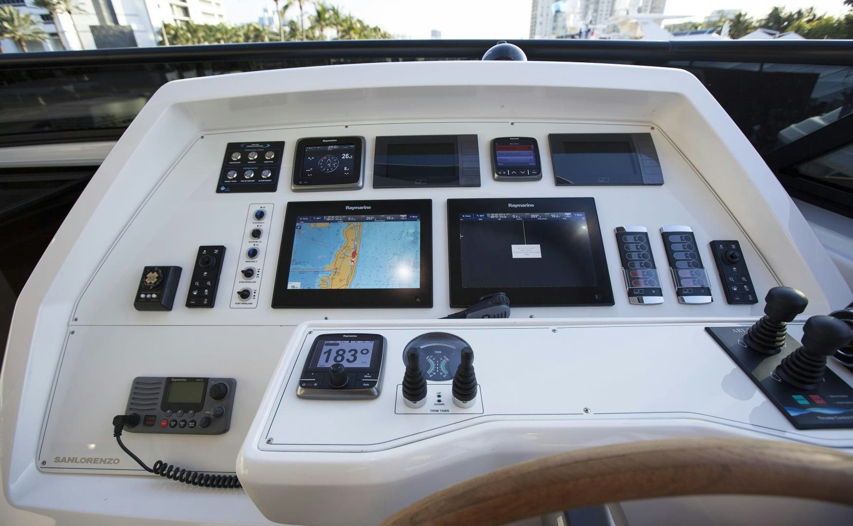the inside of a car aboard BODACIOUS Yacht for Sale