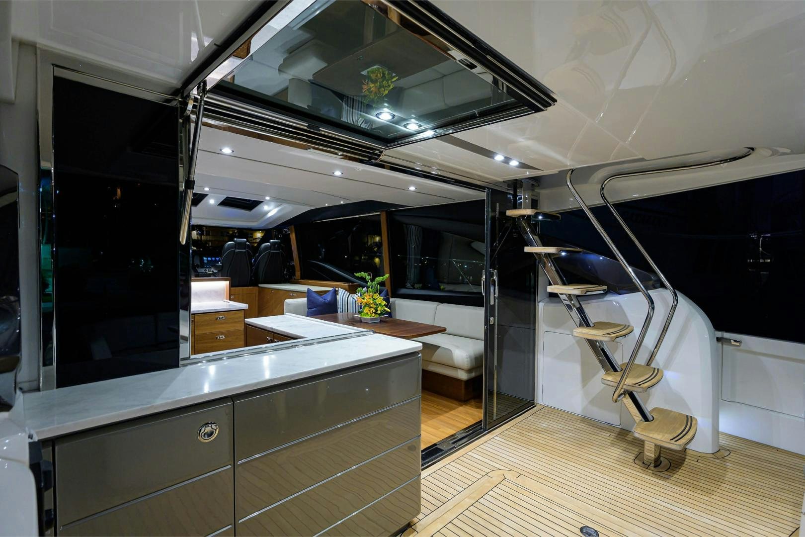 a room with a desk and a large mirror aboard GREAT NEWS Yacht for Sale