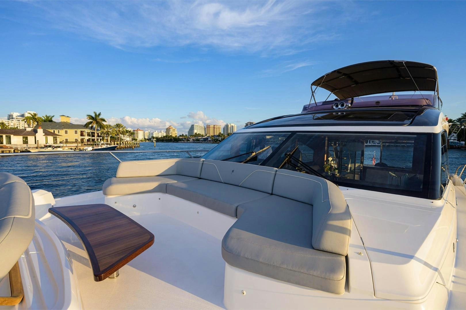 a boat with a black cover on the front aboard GREAT NEWS Yacht for Sale