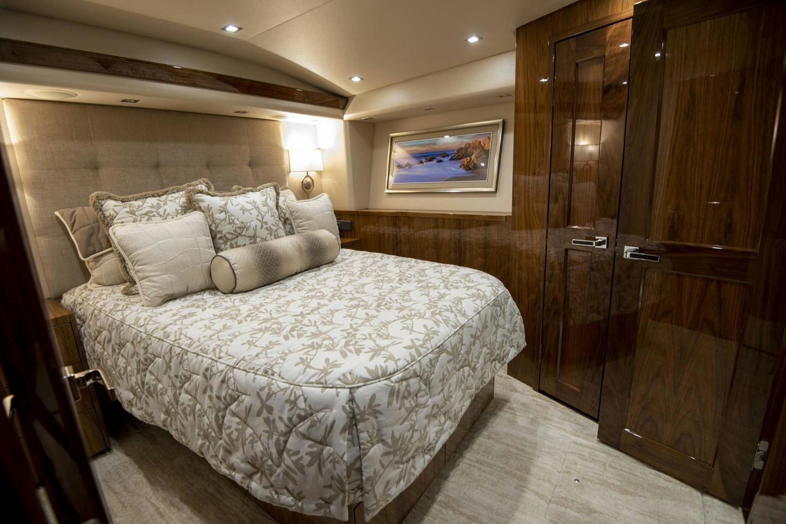 a bed in a room aboard TAG TEAM Yacht for Sale