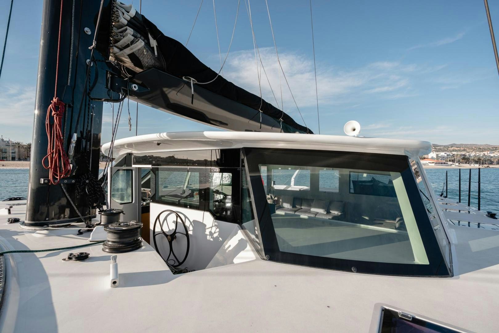 a boat on the water aboard MY CAT Yacht for Sale