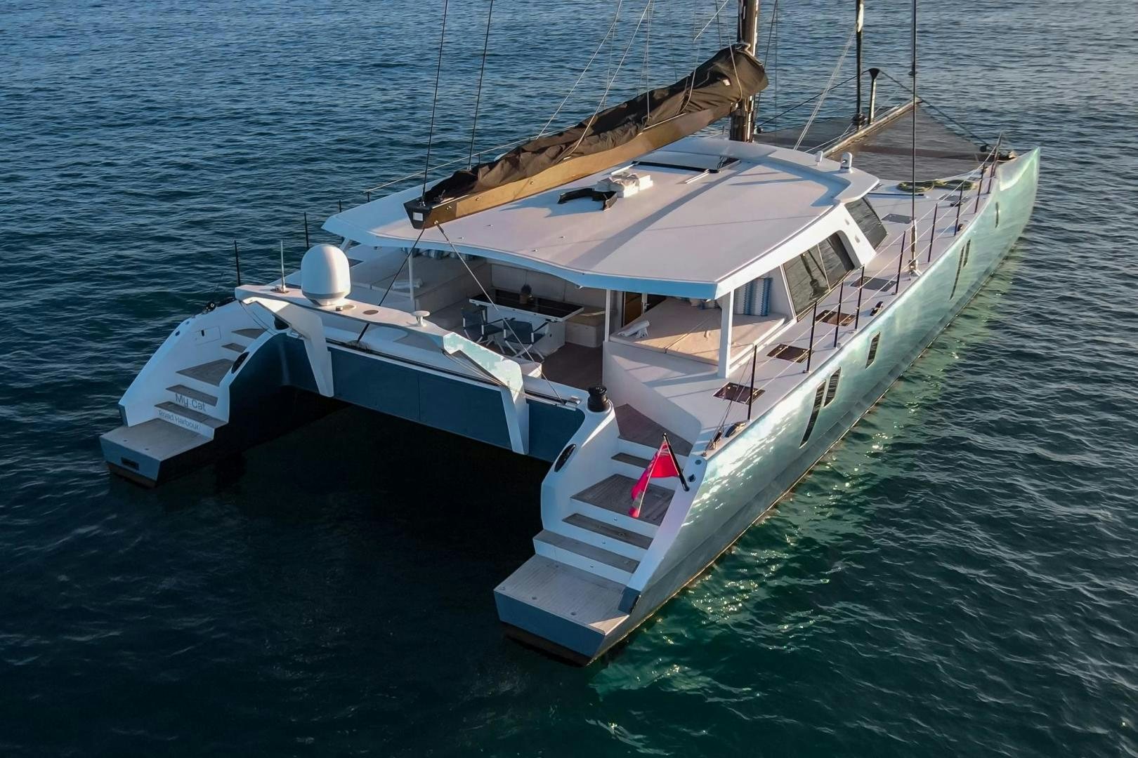 a boat on the water aboard MY CAT Yacht for Sale