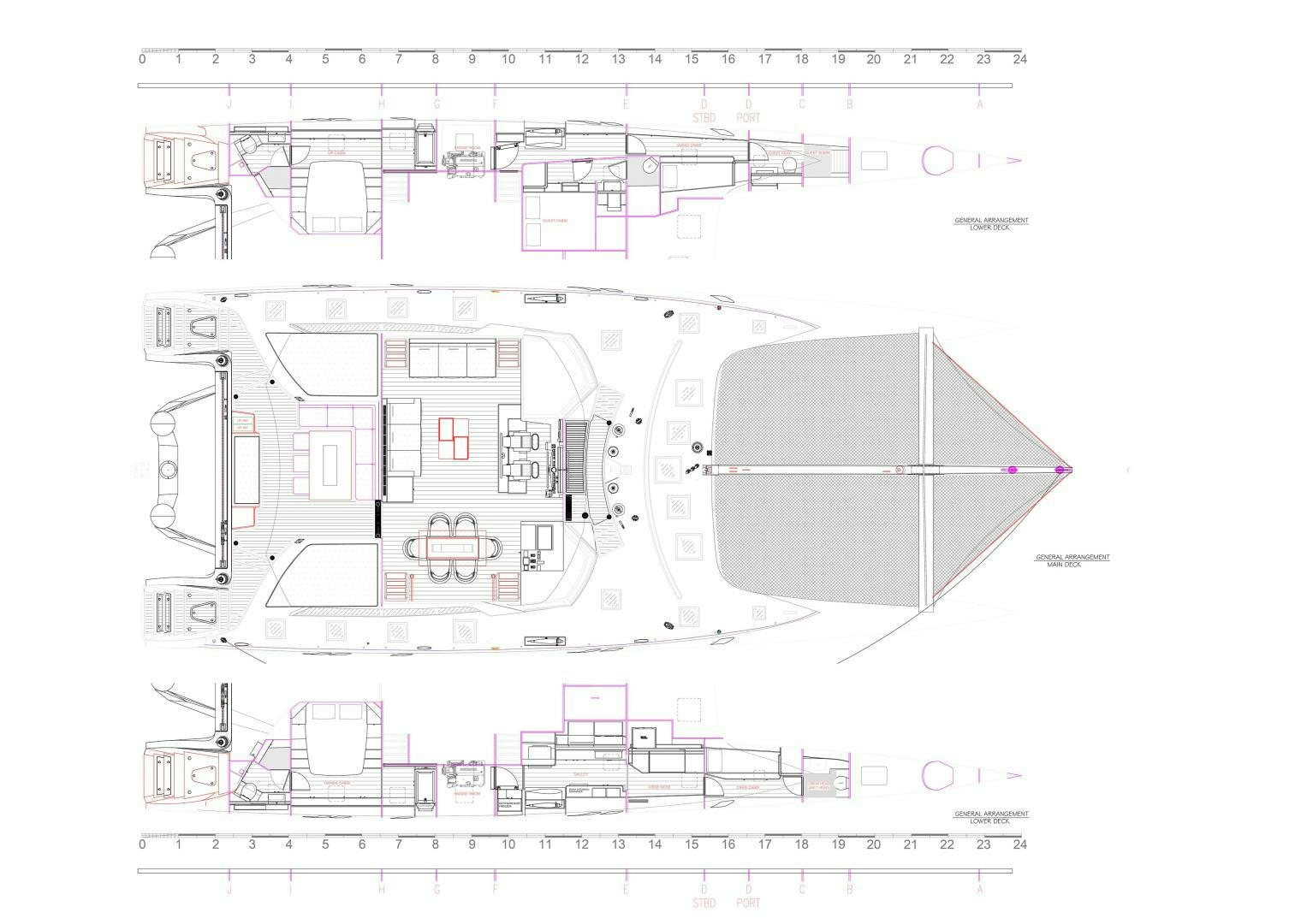 diagram, engineering drawing aboard MY CAT Yacht for Sale