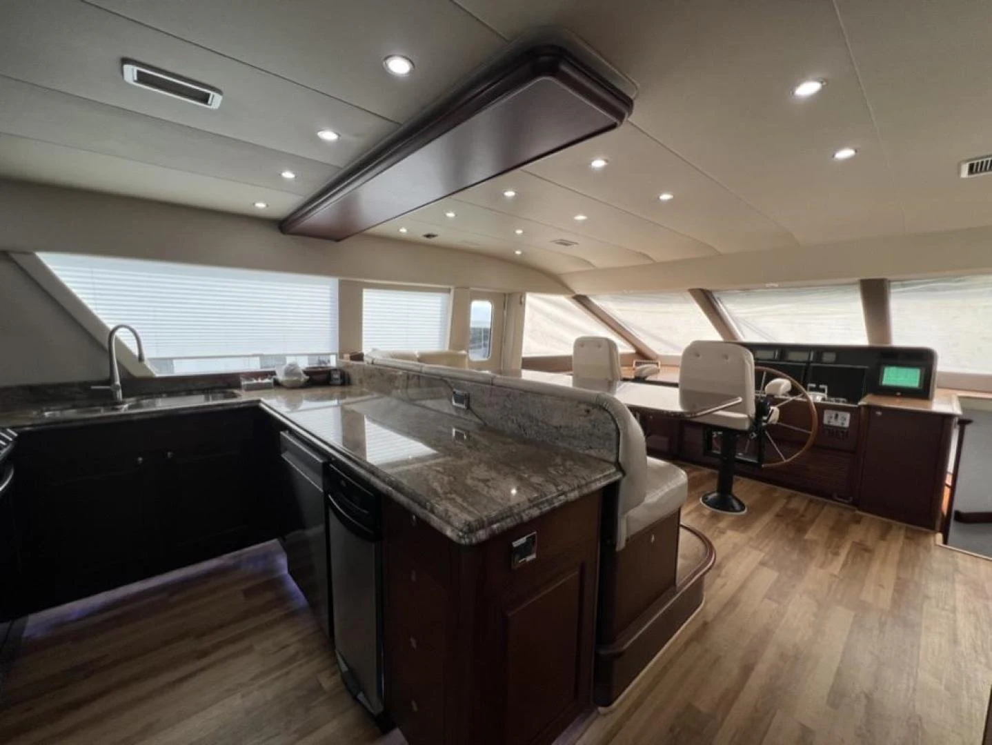 a kitchen with a large island aboard SELQET Yacht for Sale
