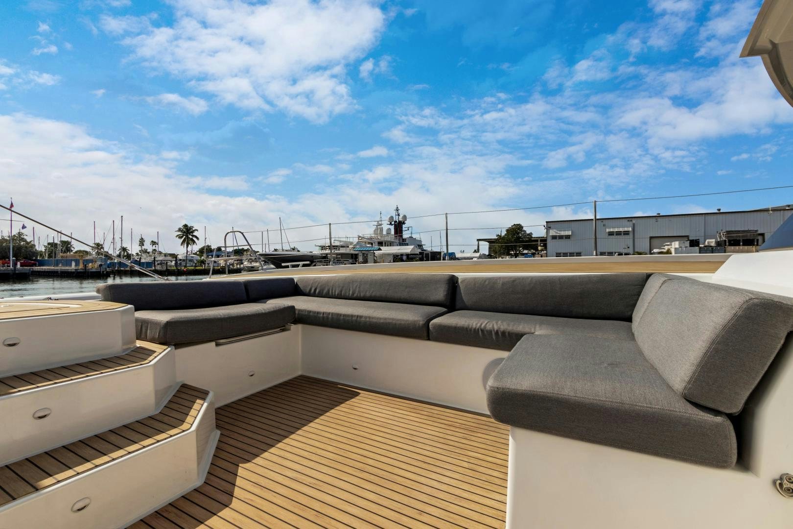a rooftop view of a building aboard Ocean Seven Yacht for Sale