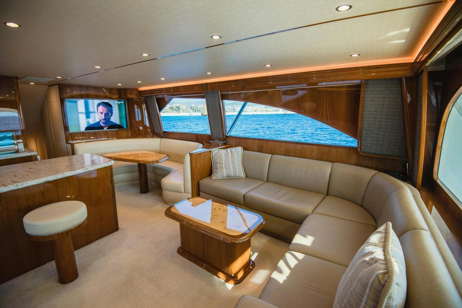 a living room with a large window aboard C STUDENT Yacht for Sale