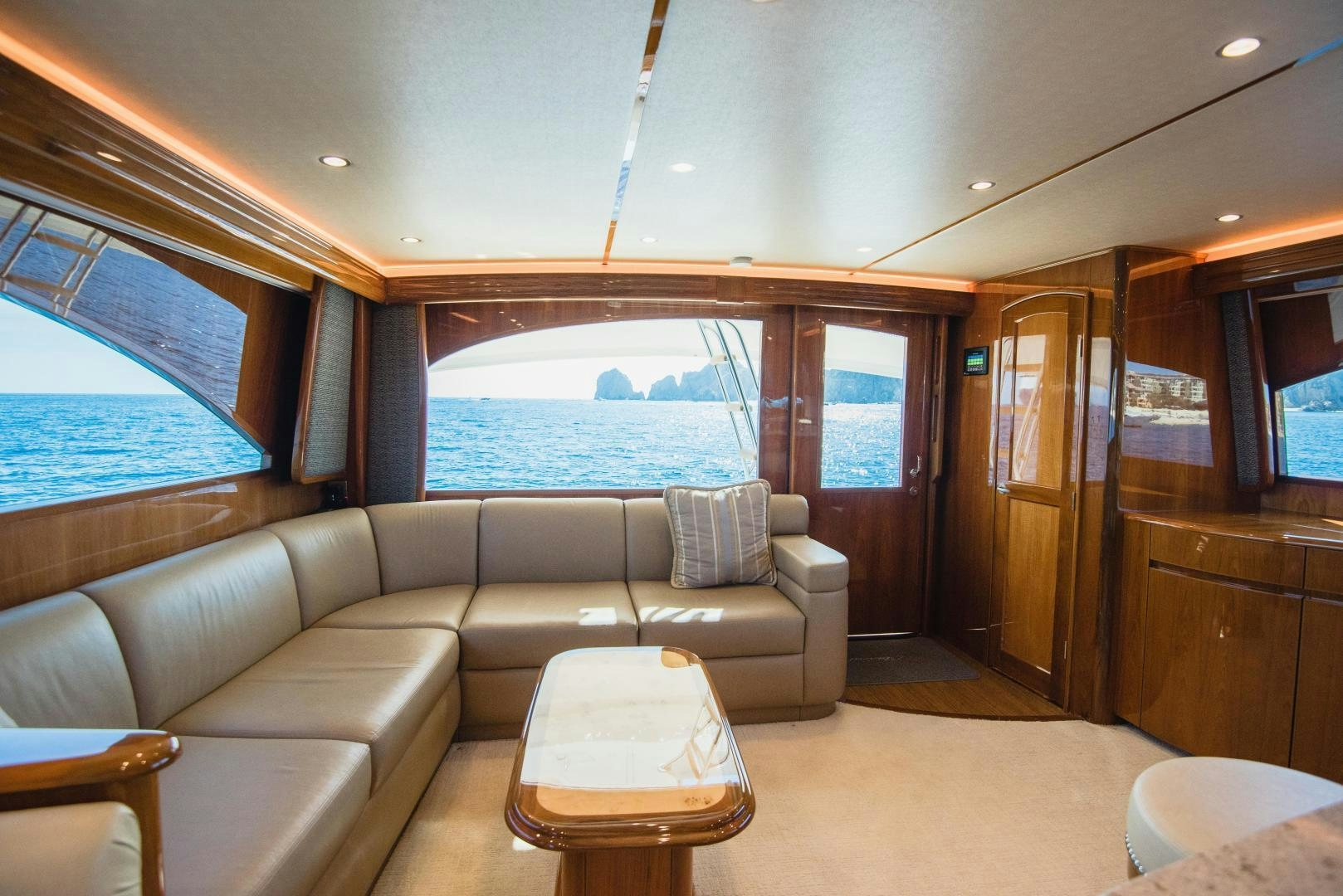 a living room with a large window aboard C STUDENT Yacht for Sale