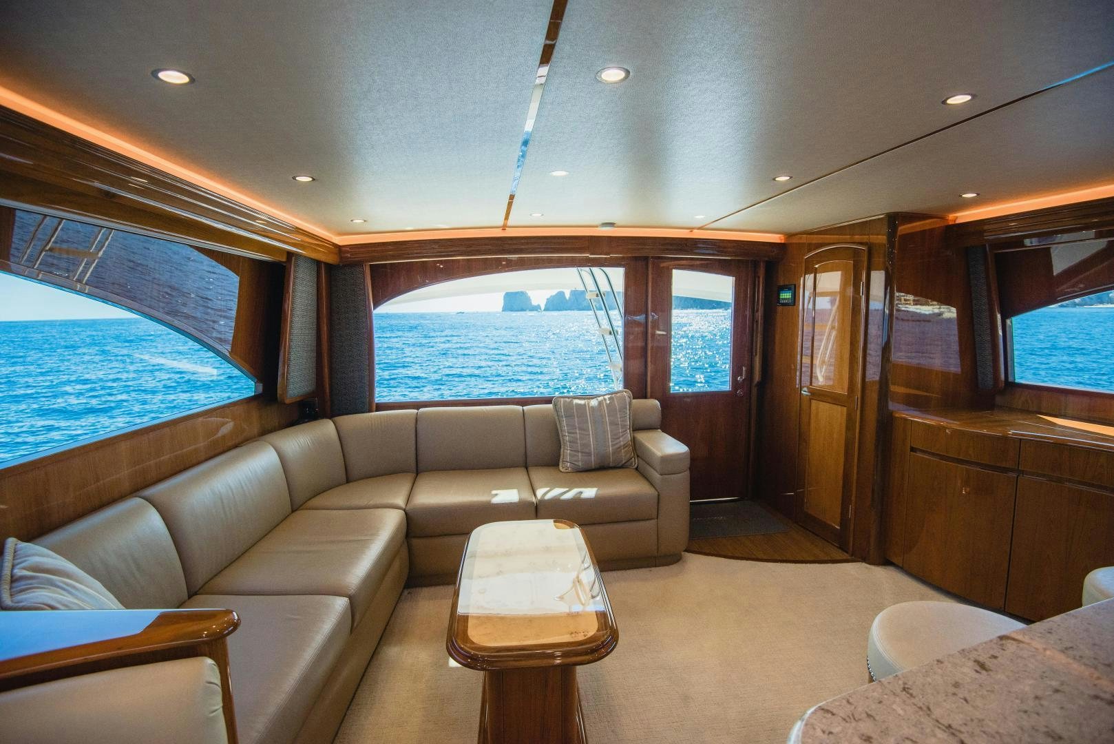 a living room with a large window aboard C STUDENT Yacht for Sale