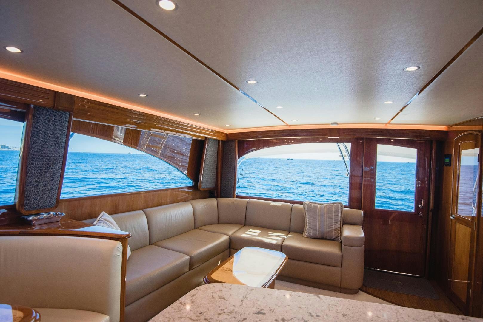 a living room with a large window aboard C STUDENT Yacht for Sale