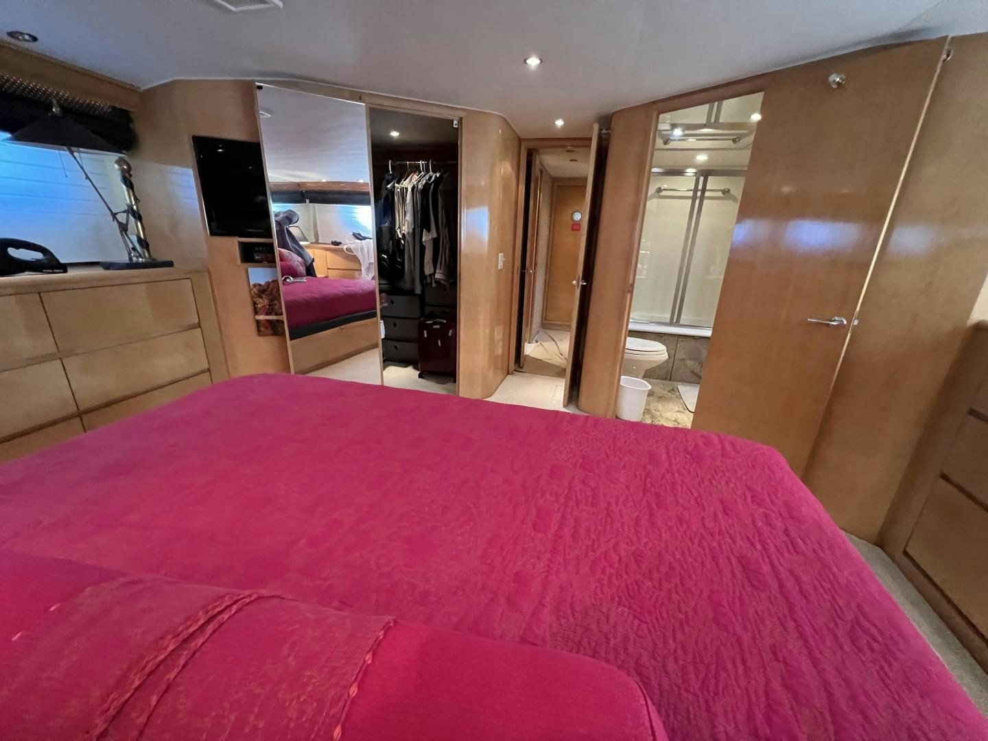 a bed in a room aboard LUCKY JOE Yacht for Sale
