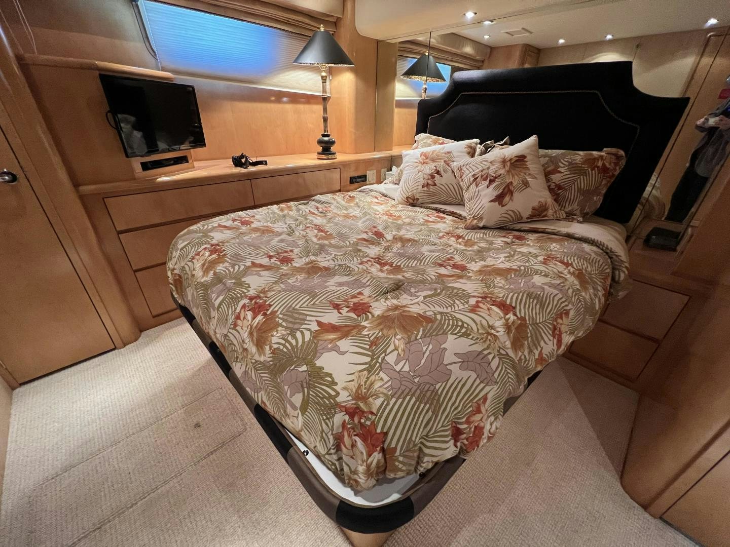 a bed in a room aboard LUCKY JOE Yacht for Sale