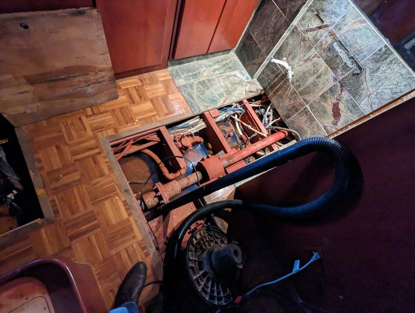 a room with a broken car aboard ISABELLA Yacht for Sale