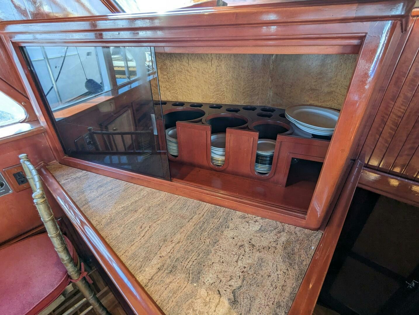 a kitchen with a wood counter aboard ISABELLA Yacht for Sale