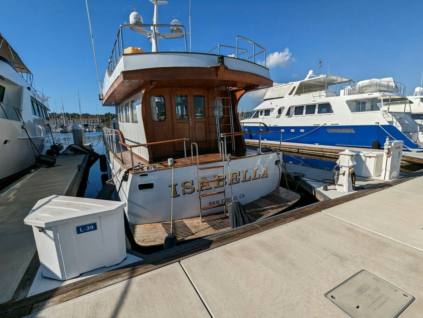 a boat docked at a pier aboard ISABELLA Yacht for Sale