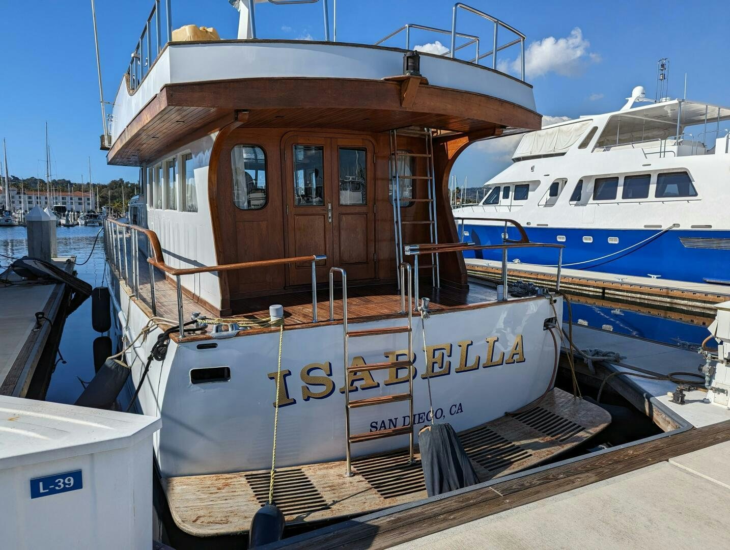 a boat docked at a pier aboard ISABELLA Yacht for Sale