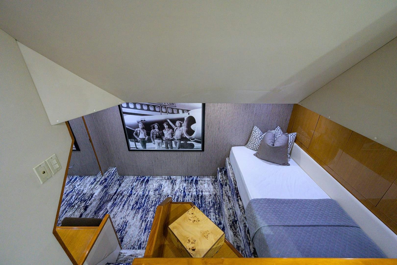 a couple of beds in a room aboard VAGRANT Yacht for Sale