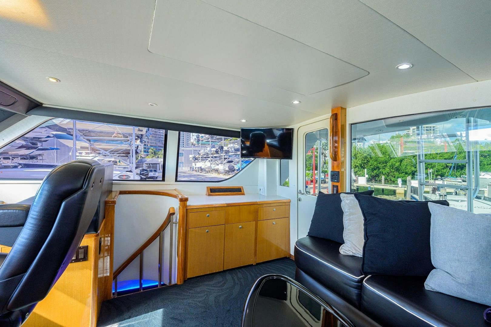 inside of a vehicle with a desk and a chair aboard VAGRANT Yacht for Sale