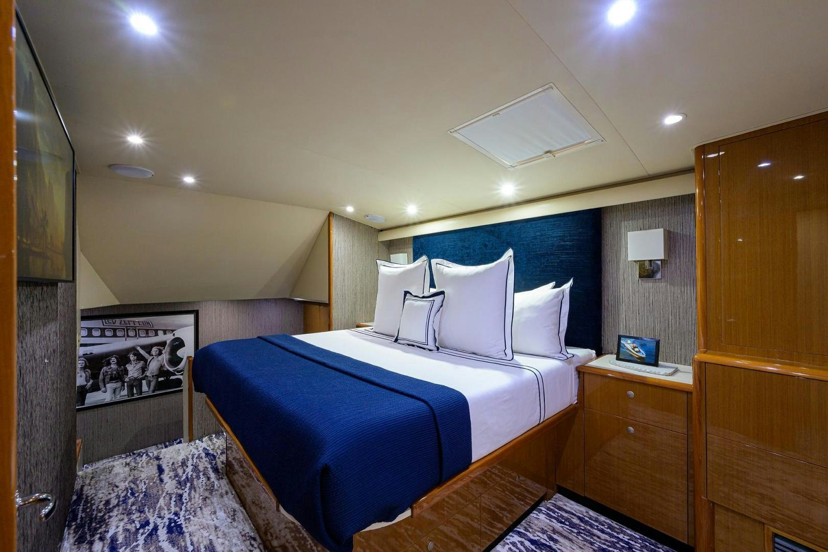 a bed in a room aboard VAGRANT Yacht for Sale