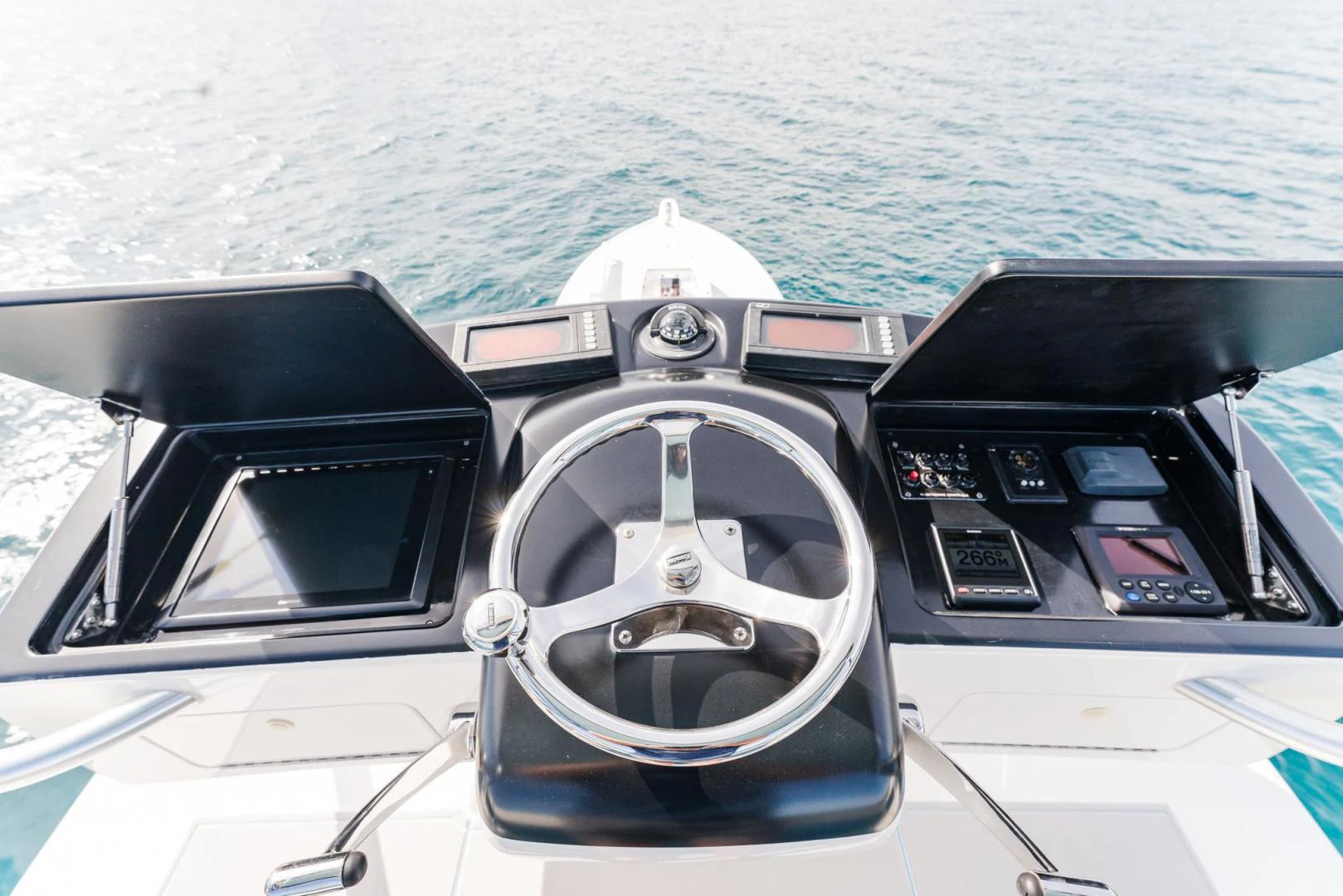the inside of a car aboard PANACEA Yacht for Sale