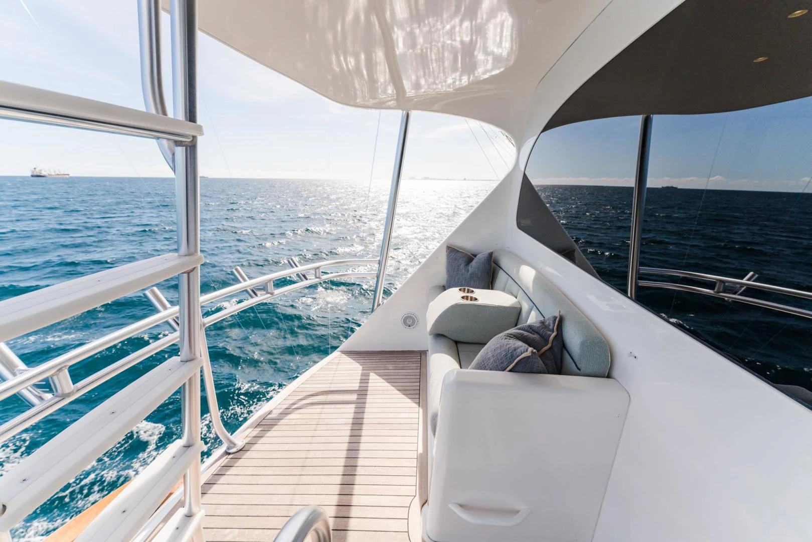 a cat lying on a boat aboard PANACEA Yacht for Sale