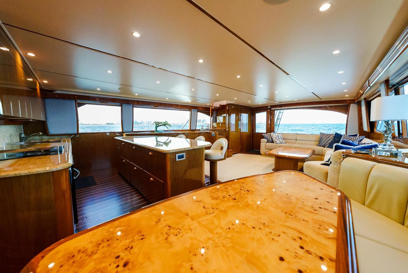 a large room with a table and chairs aboard PANACEA Yacht for Sale