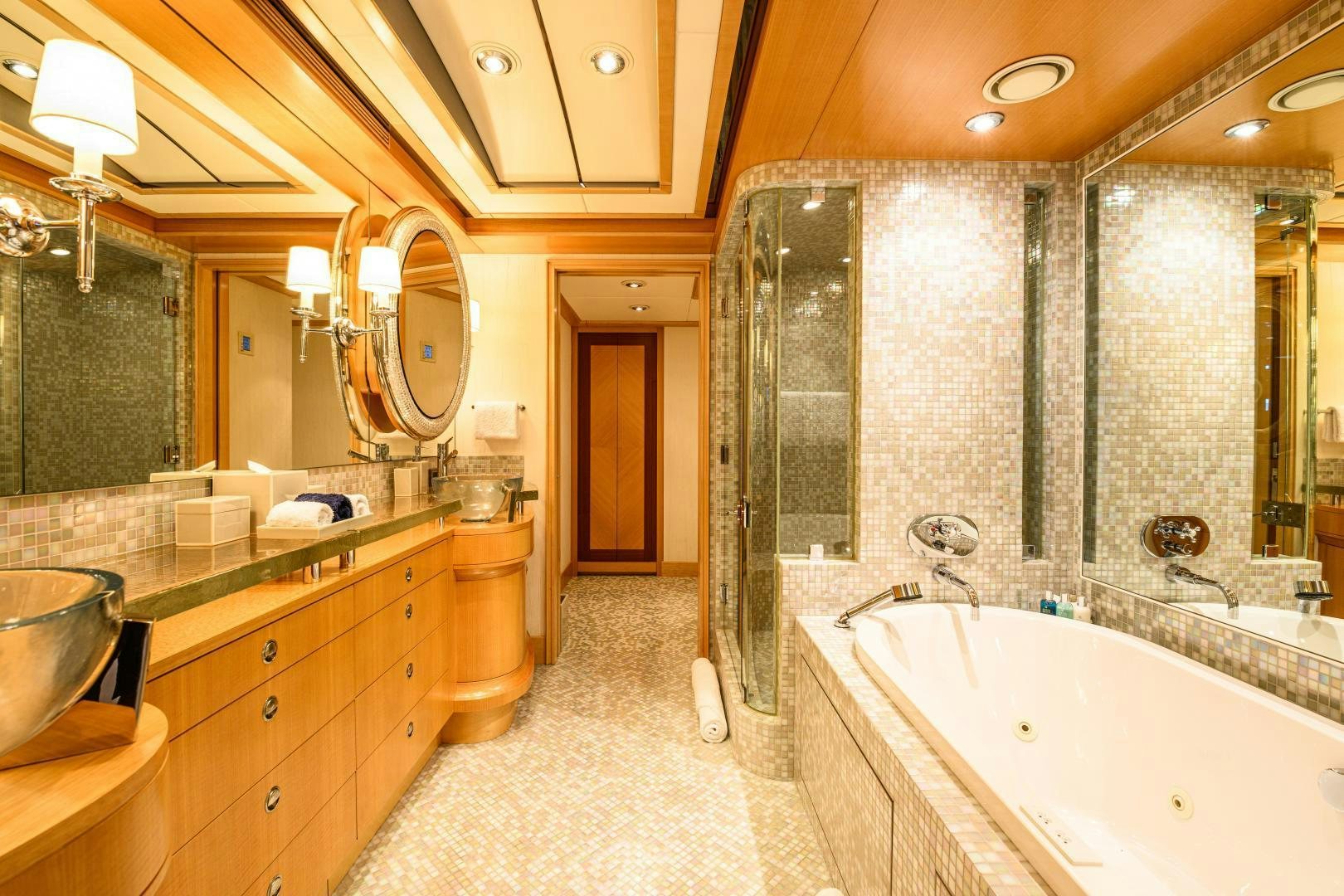 a bathroom with a large bathtub aboard VICTORIA DEL MAR Yacht for Sale