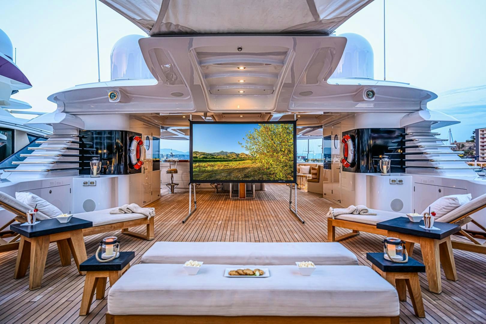 a room with a table and chairs aboard VICTORIA DEL MAR Yacht for Sale