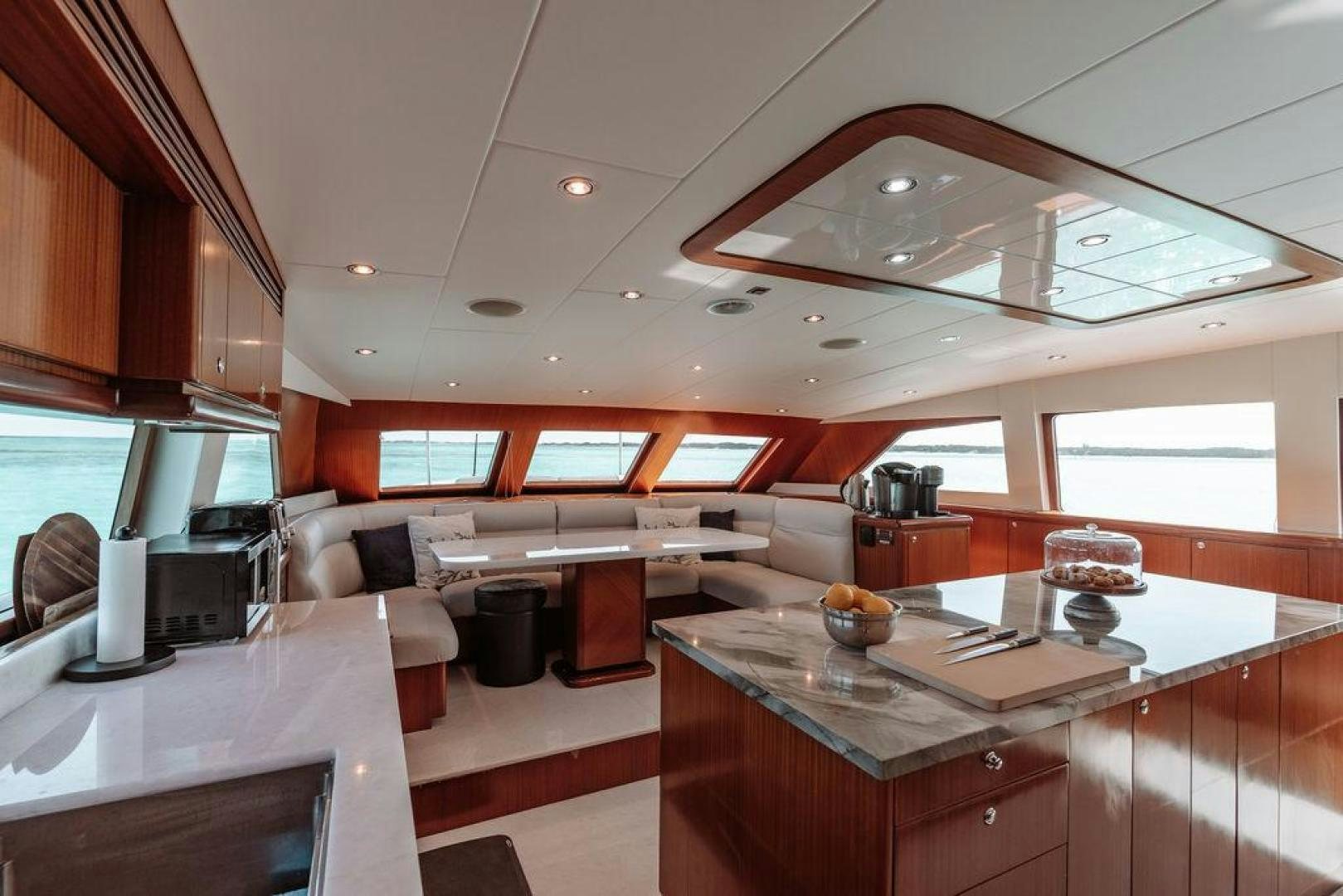 a modern looking living room aboard BEACHFRONT Yacht for Sale