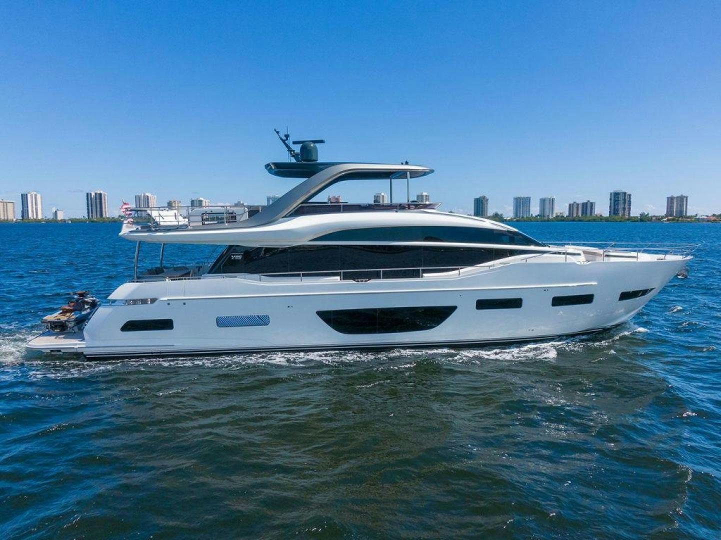 a white yacht in the water aboard HIDEOUT Yacht for Sale