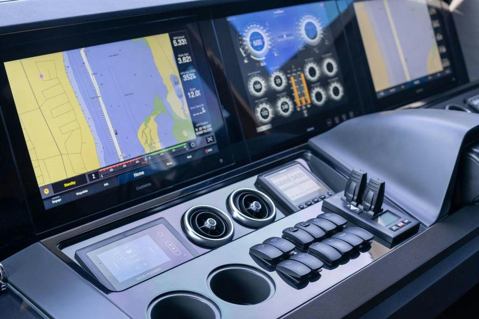 a computer with a screen and buttons aboard HIDEOUT Yacht for Sale