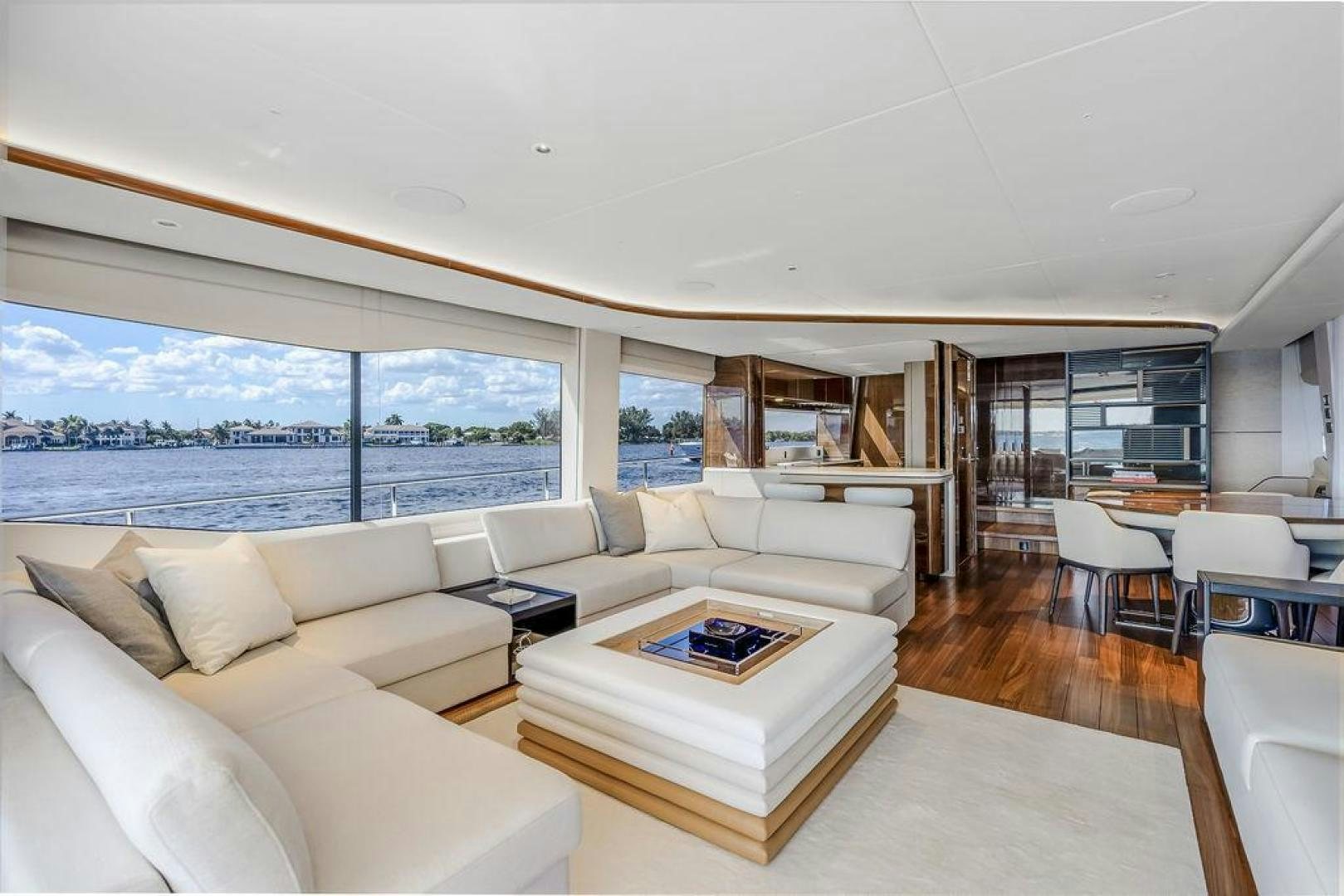 a living room with a large window aboard HIDEOUT Yacht for Sale